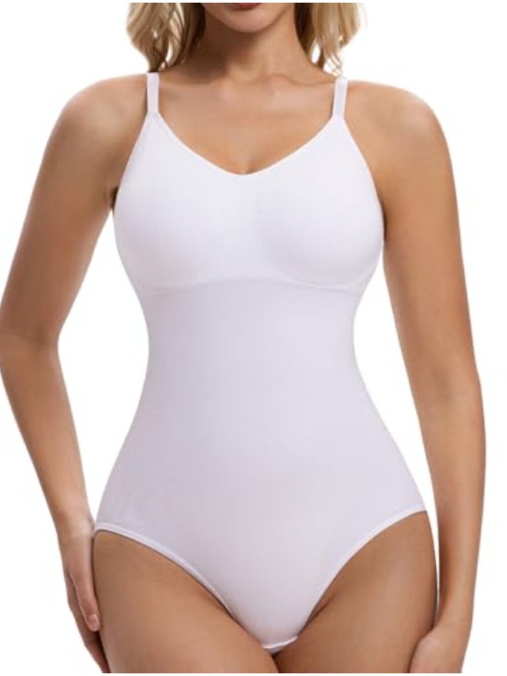 Seamless Tummy Control Shapewear Bodysuit V-Neck Adjustable Strap